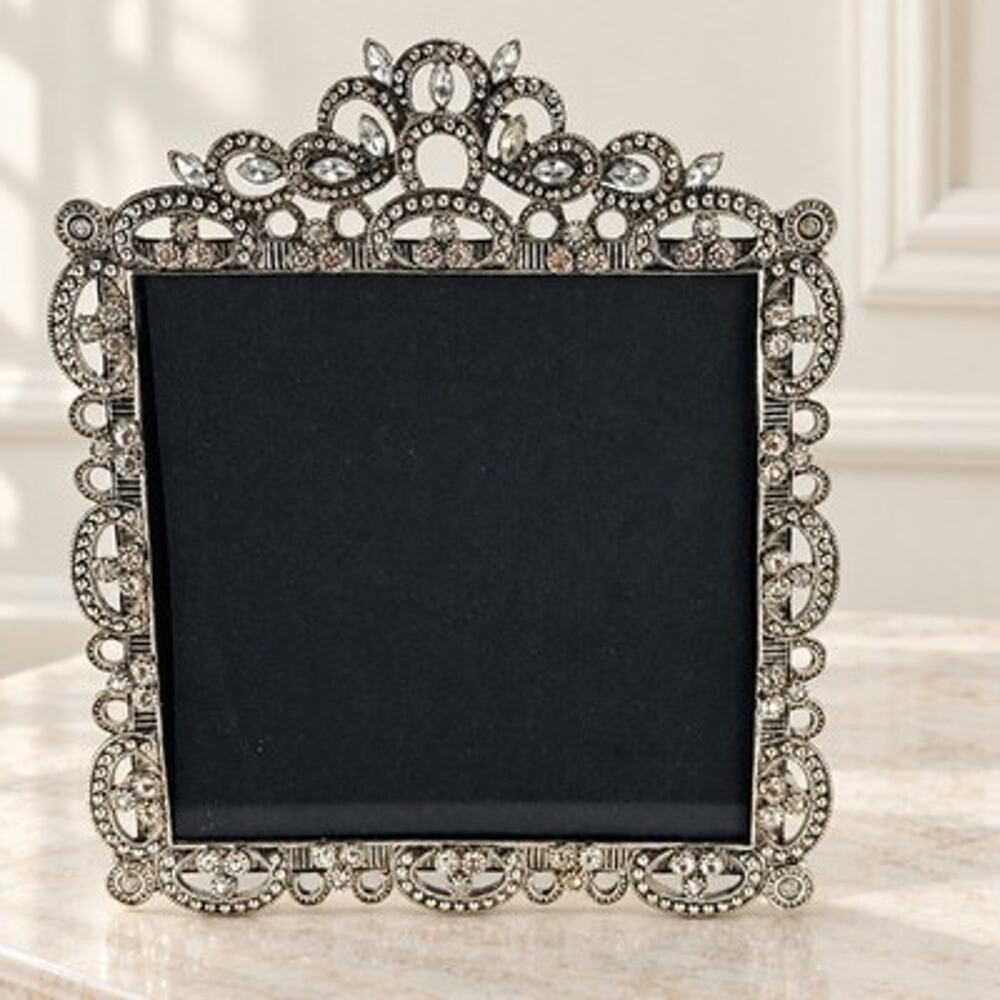 Philip Whitney Ltd Silver Tone Rhinestone Jeweled Picture Frame 7”